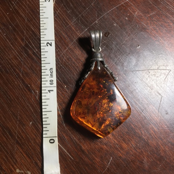 SOLD!-Amber and silver pendant - Picture 3 of 3